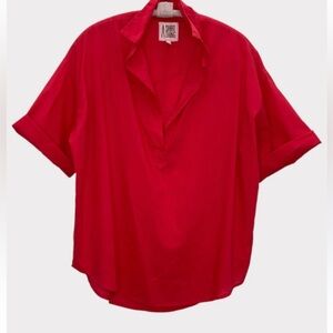 A Shirt Thing Delilah Cabo Blouse Sz Medium Red 100% Cotton V-neck Oversized